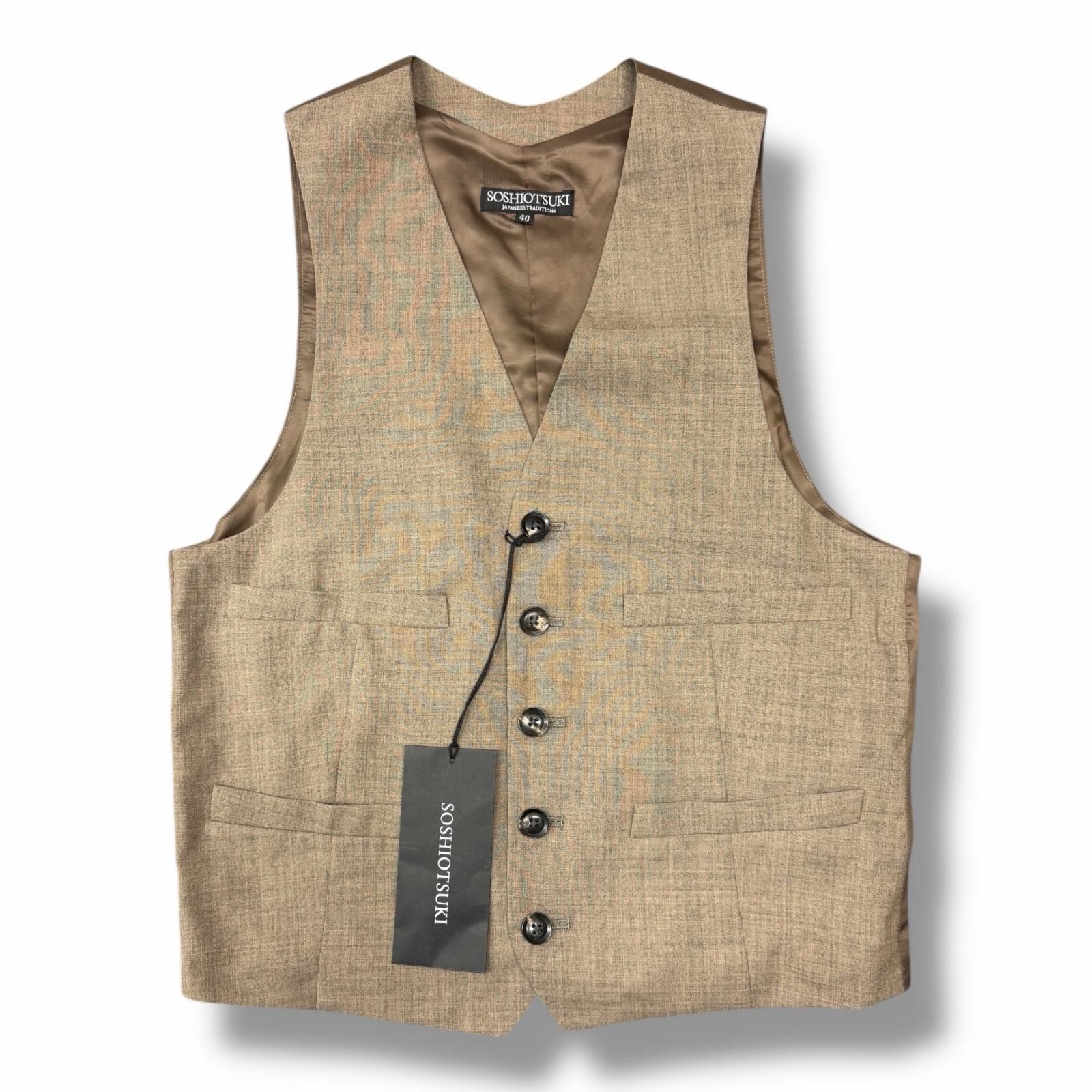 参考上代46200円 未使用 SOSHIOTSUKI 25SS V Back Neck Gilet Vバックネックジレ ベスト ソウシオオツキ S25SS21VE ブラウン 46 （11993M） 参考上代46200円 未使用 SOSHIOTSUKI 25SS V Back Neck Gilet Vバック
