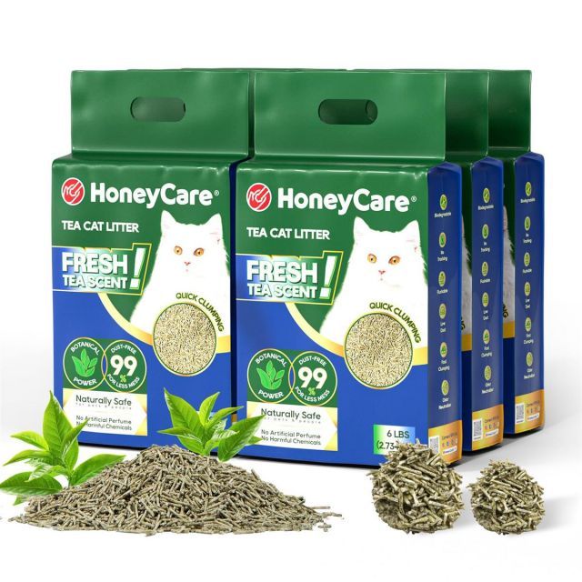 HONEYCARE 猫砂 おから 固まる ハニーケア猫砂 お茶成分入り 猫トイレ砂 小粒 天然素材 脱臭・抗菌 約30L/2.73kg*6袋 トイレに流せる しっかり消臭 飛び散らない 臭みから解放 無香料 猫用 消臭 ネコ砂