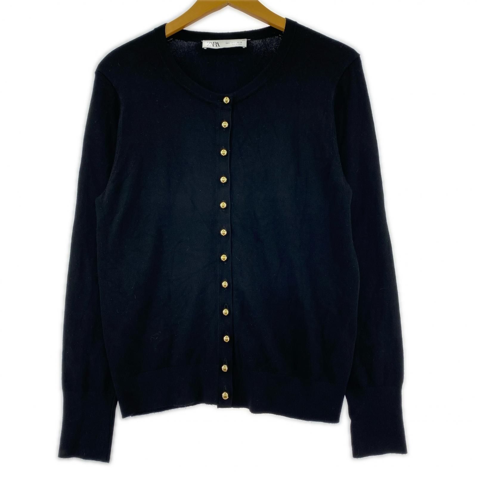 ZARA ザラ ゴールドボタン クルーネックカーディガン sizeEUR L 