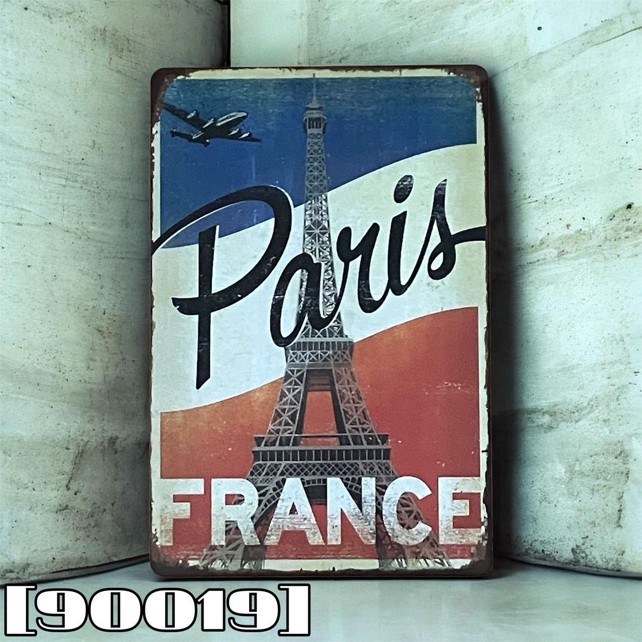 90019］ブリキ看板 フランス FRANCE PARIS パリ エッフェル塔