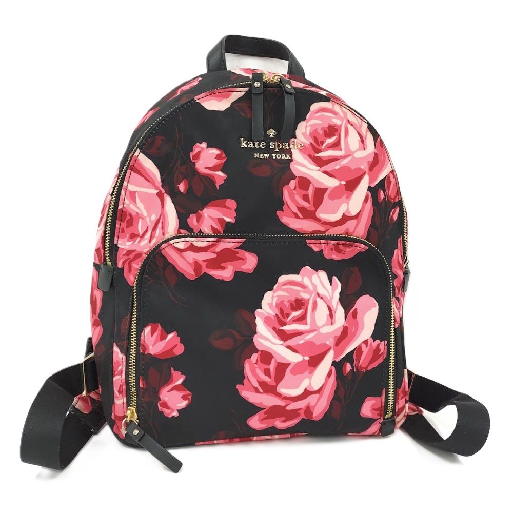 Kate Spade バックパック 花柄 バラ ナイロン ブラック - メルカリ