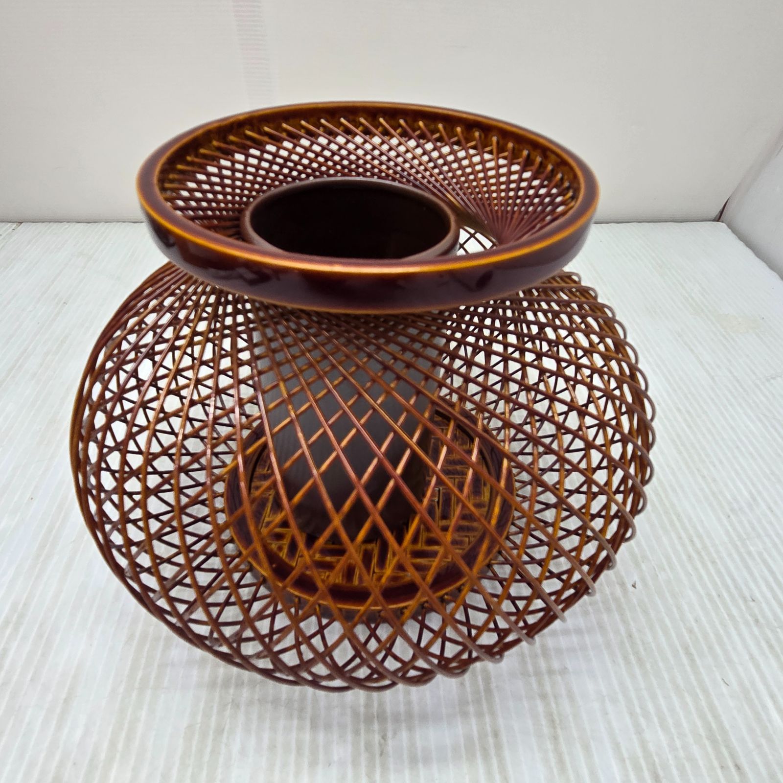 3 S03235 伝統工芸品 飛騨春慶 花器 花籠 竹編籠 花入 華道具 花瓶 和 