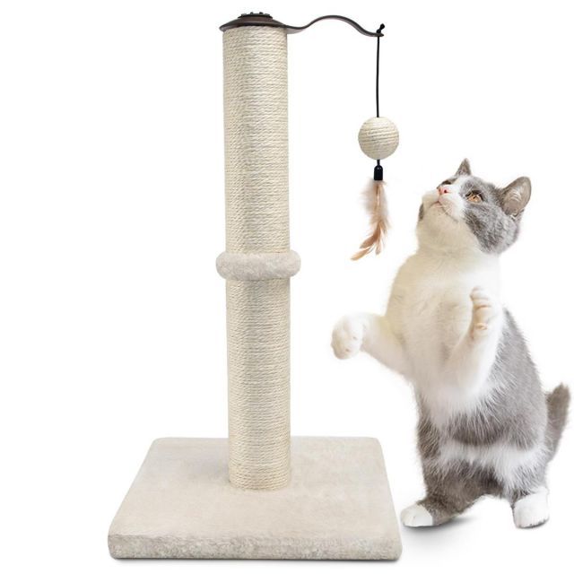 Besdon 猫 爪とぎ ポール 55cm: 縦型 ネコ 爪研ぎ ねこ つめとぎ 縦置き 天然サイザル麻 安定性 360°回転 おもちゃ付き 人気 おしゃれ ストレス解消 運動不足対策 省スペース 組立簡単 (薄ベージュ 子猫 成猫 向け)
