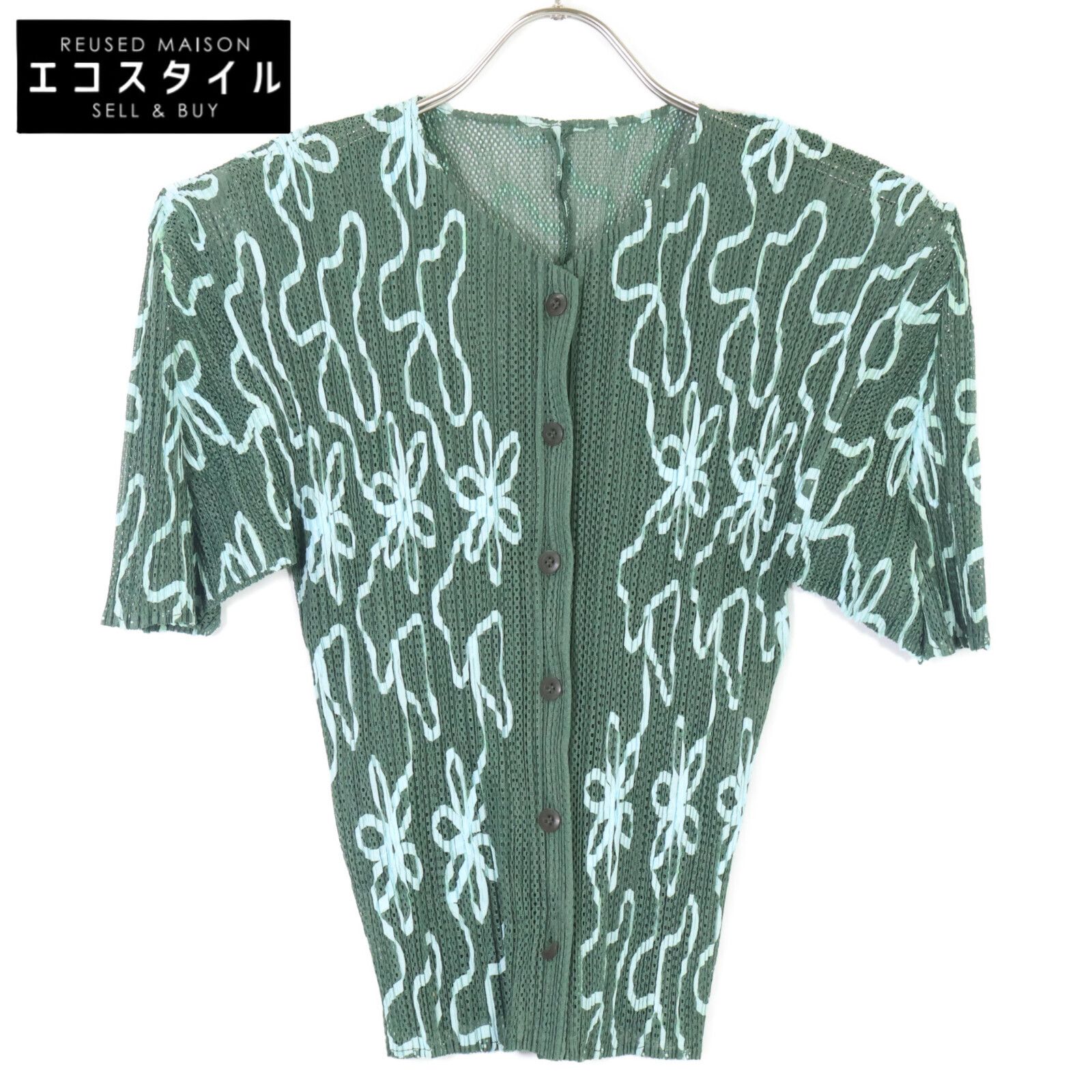 PLEATS PLEASE プリーツプリーズ 10年 ｸﾞﾘｰﾝ ﾌﾗﾜｰﾌﾟﾘﾝﾄ 半袖