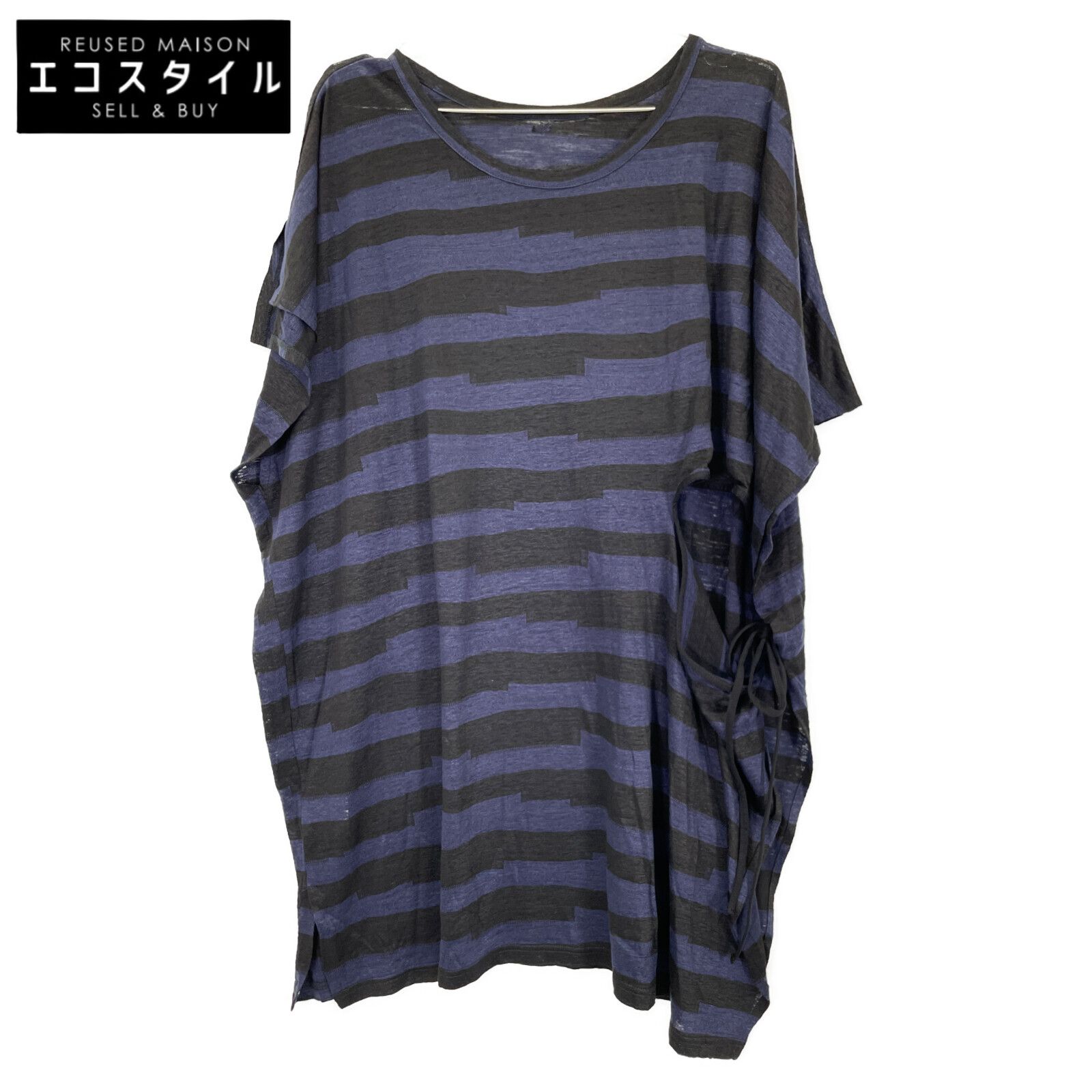 Y's ワイズ 23SS ネイビー×ブラック リネン オーバーカットソー 2