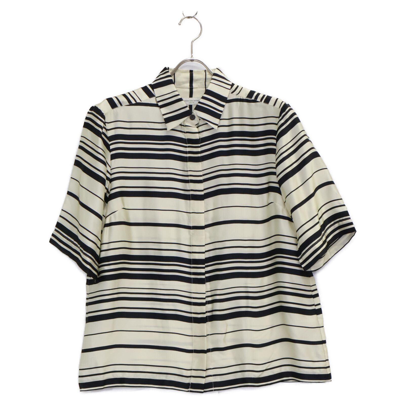 DRIES VAN NOTEN ドリスヴァンノッテン アイボリー×ブラック ボーダー シルク DRIES VAN NOTEN ドリスヴァンノッテン アイボリー×ブラック ボーダー シルク