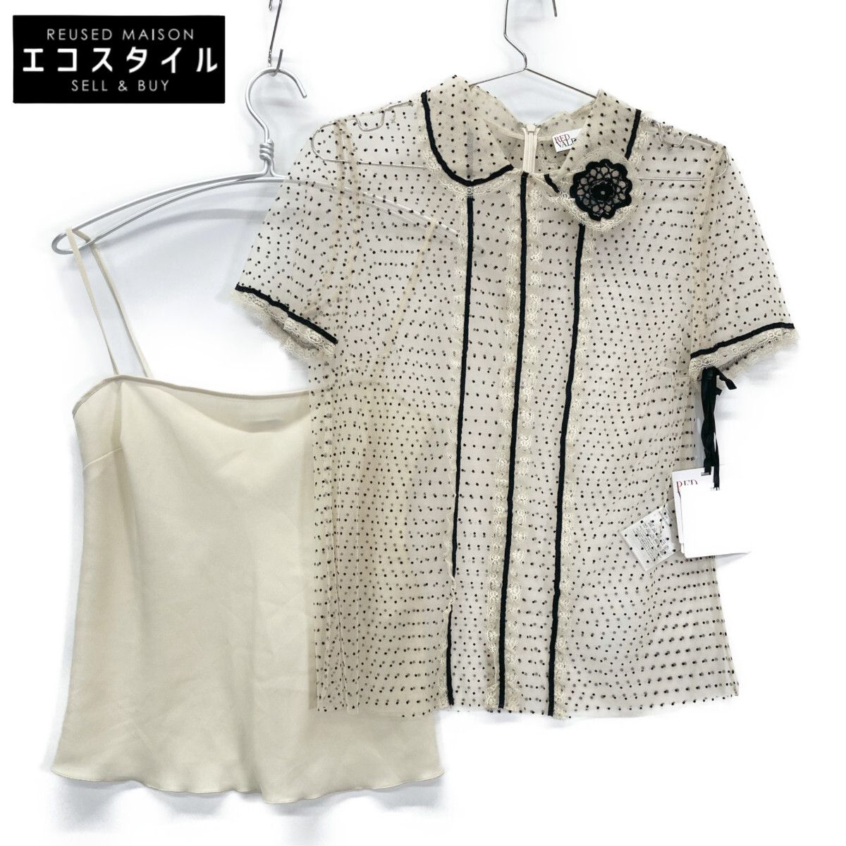 RED VALENTINO レッドヴァレンチノ UR3AE00W57N ﾚｰｽ ﾄﾞｯﾄ 半袖ﾌﾞﾗｳｽ 40