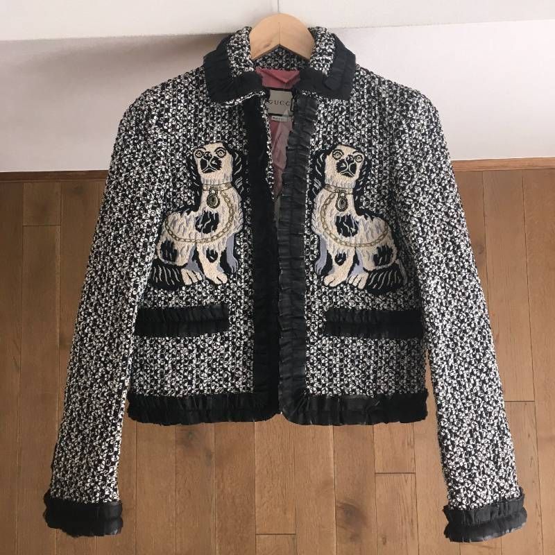 極美品 GUCCI グッチ 刺繍 エンブロイダリー ツイード ジャケット38 
