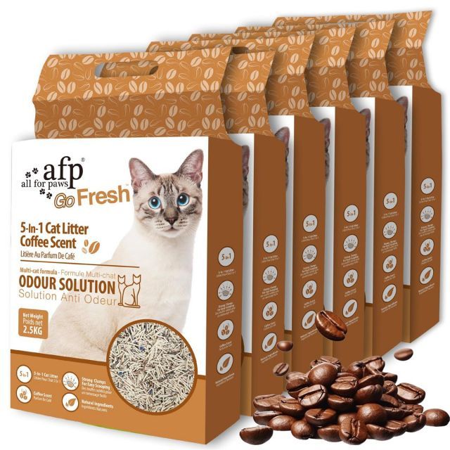 All For Paws コーヒー 猫砂 おから 固まる トイレに流せる 混ぜる 消臭 抗菌サンド 飛び散らない 天然素材 (【お得パック】6Lx6個)