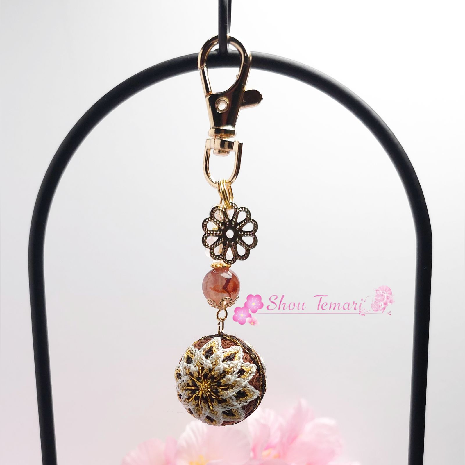 No.792…手毬∼柳川まり∼【菊】天然石 キーホルダー2.5cm お守り No.792…手毬∼柳川まり∼【菊】天然石 キーホルダー2.5cm お守り