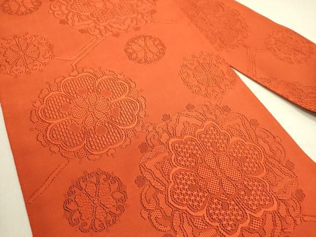 平和屋着物●爪掻き本綴れ　八寸名古屋帯　正倉院花文　金赤色　正絹　逸品　未使用　DABD0720op 平和屋着物○爪掻き本綴れ 八寸名古屋帯 正倉院花文 金赤色 正絹 逸品