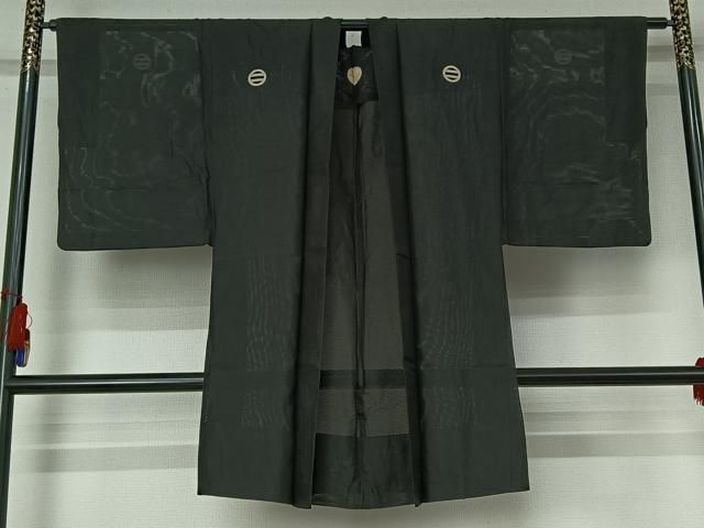 平和屋着物▽男性 黒紋付 黒紋付長羽織 暗黒色 正絹 逸品 AABG8758jh