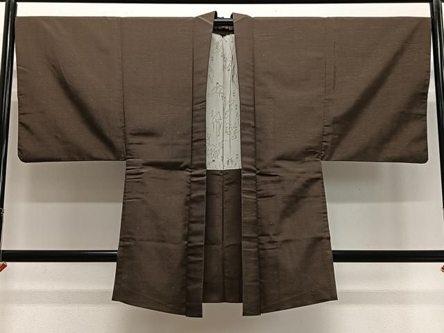 平和屋着物∞男性　長羽織　紬地　霞文　正絹　逸品　CABD4781ua