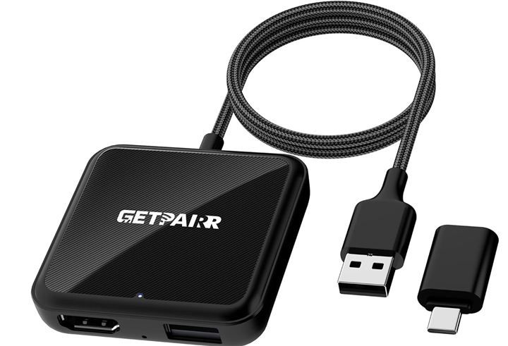 GETPAIRR カーテレビメイト HDMI™入力 ワイヤレスCarPlay Android Auto対応・スマホミラーリング 4 in1 ｔｖ Mate Pro Max (ブラック, 約5.8x5.8x1.4cm)