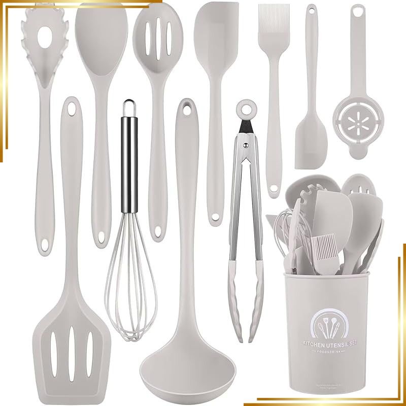 【新品】 「2025昇級版」ALLUCK 調理器具セット キッチンツールセット 耐熱 食品級シリコン 製菓器具 台所用品 シリコンキッチン用品 収納 ツールフライ返し おたま トング ヘラ トング 泡立て器 ブラシ スパチュラ パスタサーバー レードル タ 1