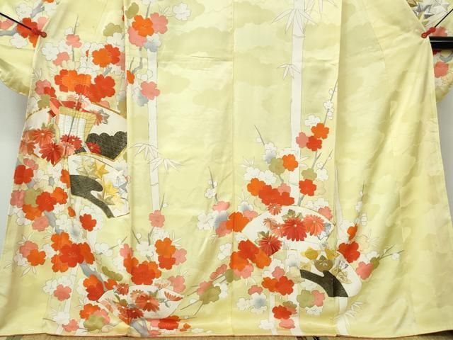 平和屋着物□豪華振袖 駒刺繍 地紙御所車花文 金銀糸 正絹 逸品