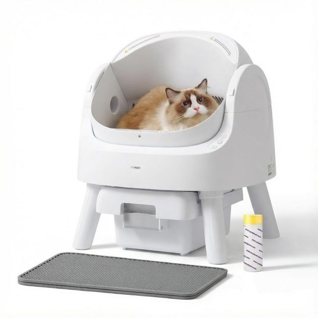 PetPivot 自動猫トイレ｜9.3L大容量・32dB静音設計｜オープン＆アプリ不要｜大型猫・多頭飼い対応｜専用ゴミ袋1巻＆シリコン砂取りマット付｜日本語説明書付き