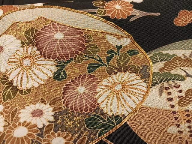 平和屋着物□豪華黒留袖 駒刺繍 貝絵合わせ松竹梅文 金彩 正絹 逸品