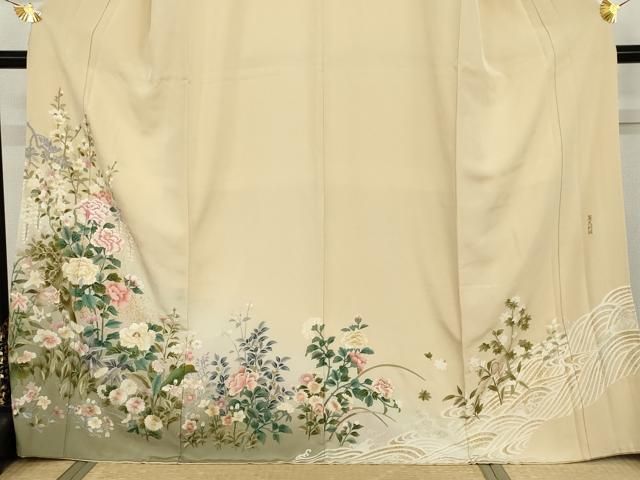 平和屋着物○訪問着 麗光刺繍 枝花文 暈し染め 金糸 金彩 正絹 逸品