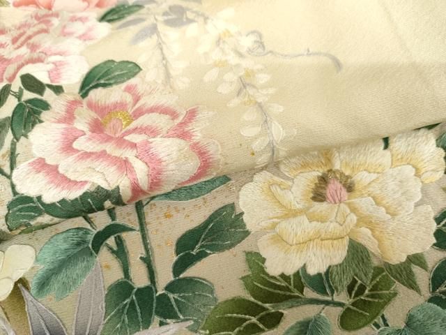 平和屋着物●訪問着　麗光刺繍　枝花文　暈し染め　金糸　金彩　正絹　逸品　AABG9846cs 平和屋着物○訪問着 麗光刺繍 枝花文 暈し染め 金糸 金彩 正絹 逸品