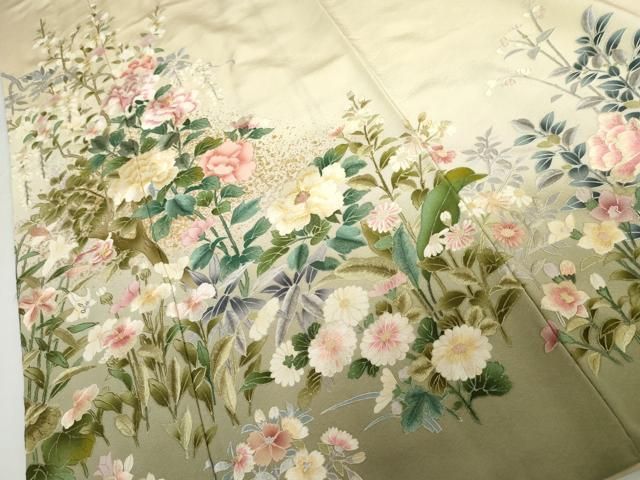 平和屋着物●訪問着　麗光刺繍　枝花文　暈し染め　金糸　金彩　正絹　逸品　AABG9846cs 平和屋着物○訪問着 麗光刺繍 枝花文 暈し染め 金糸 金彩 正絹 逸品