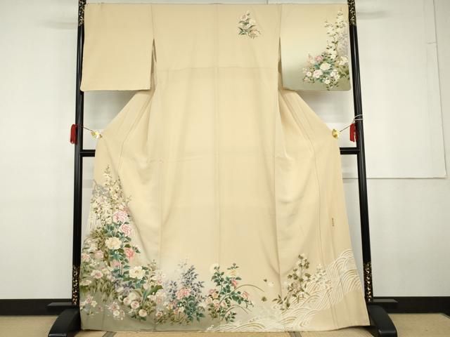 平和屋着物●訪問着　麗光刺繍　枝花文　暈し染め　金糸　金彩　正絹　逸品　AABG9846cs 平和屋着物○訪問着 麗光刺繍 枝花文 暈し染め 金糸 金彩 正絹 逸品