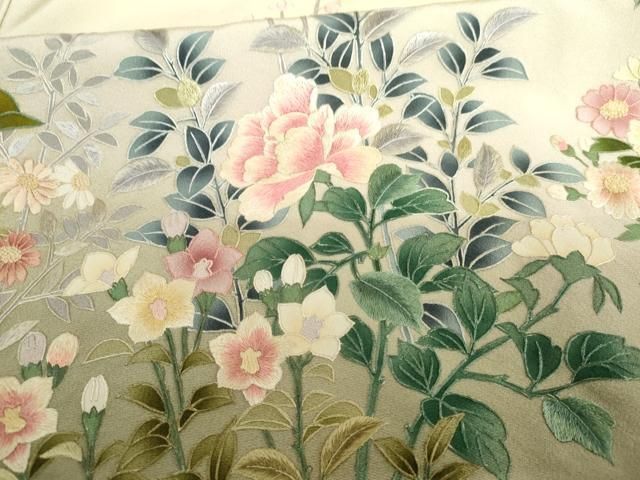 平和屋着物●訪問着　麗光刺繍　枝花文　暈し染め　金糸　金彩　正絹　逸品　AABG9846cs 平和屋着物○訪問着 麗光刺繍 枝花文 暈し染め 金糸 金彩 正絹 逸品