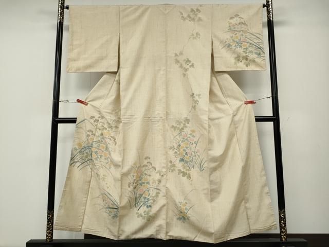 平和屋着物●訪問着　生紬　手描き　草花文　正絹　逸品　CABD7568ut 平和屋着物○訪問着 生紬 手描き 草花文 正絹 逸品 CABD7568ut - メルカリ