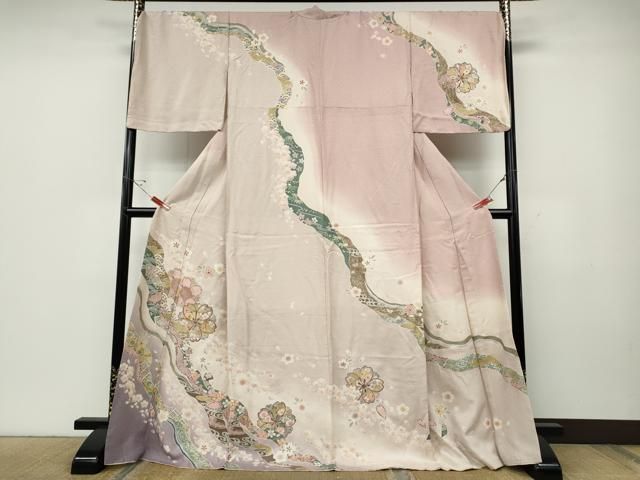 平和屋着物●訪問着　駒刺繍　道長舞桜文　暈し染め　金彩　ロング丈　正絹　逸品　CABD7597ut 平和屋着物○訪問着 駒刺繍 道長舞桜文 暈し染め 金彩 ロング丈 正絹