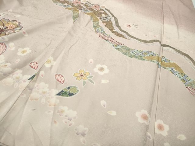 平和屋着物○訪問着 駒刺繍 道長舞桜文 暈し染め 金彩 ロング丈 正絹
