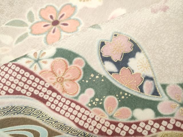 平和屋着物●訪問着　駒刺繍　道長舞桜文　暈し染め　金彩　ロング丈　正絹　逸品　CABD7597ut 平和屋着物○訪問着 駒刺繍 道長舞桜文 暈し染め 金彩 ロング丈 正絹