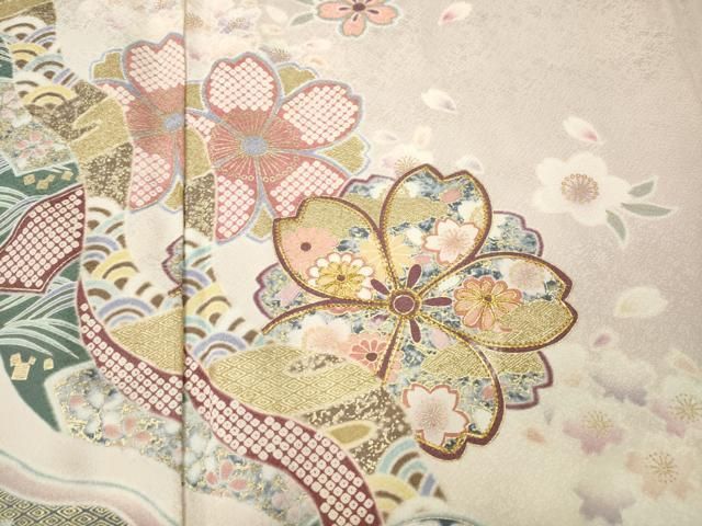 平和屋着物●訪問着　駒刺繍　道長舞桜文　暈し染め　金彩　ロング丈　正絹　逸品　CABD7597ut 平和屋着物○訪問着 駒刺繍 道長舞桜文 暈し染め 金彩 ロング丈 正絹