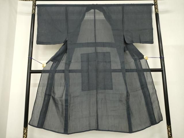 平和屋着物*夏物 男性 小千谷ちぢみ 色無地 藍鉄色 麻 逸品 AABH2096ck