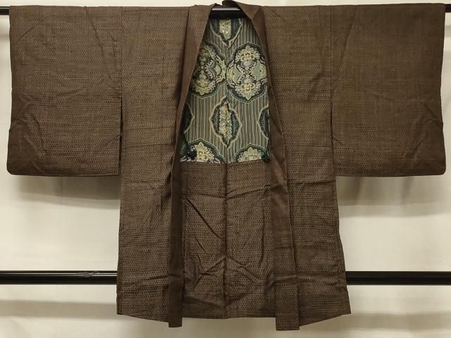 送料無料】平和屋着物＃男性 長羽織 黒紋付 羽裏：人物文 正絹 逸品