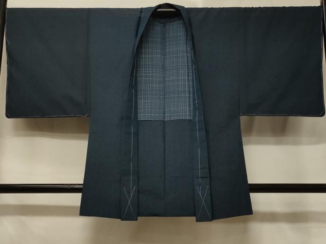 平和屋着物＃男性　羽織　紬地　霞文　藍鉄色　正絹　逸品　未使用　CABE5319in