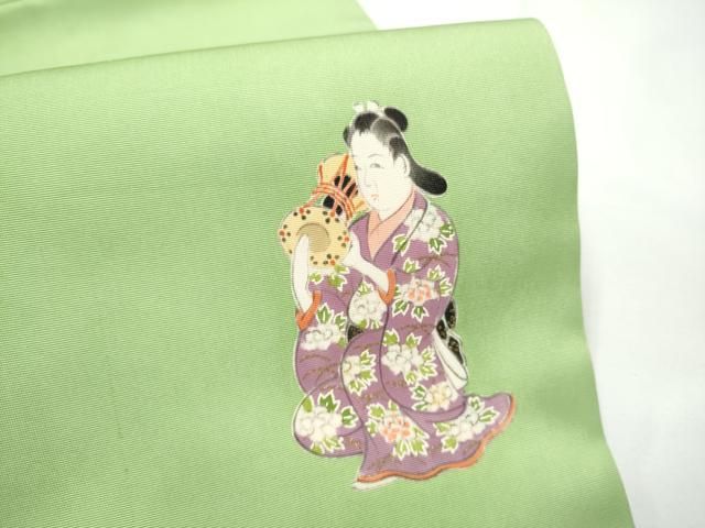 平和屋着物●銀座　志ま亀　塩瀬　九寸開き名古屋帯　手描き　楽器人物文　金彩　正絹　逸品　CABE4689hy 平和屋着物○銀座 志ま亀 塩瀬 九寸開き名古屋帯 手描き 楽器人物文