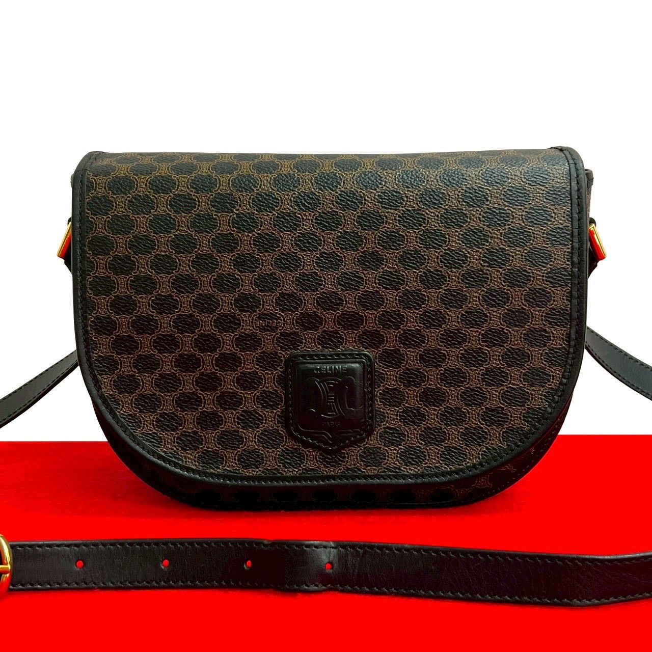 極 美品 CELINE セリーヌ ヴィンテージ マカダム 柄 トリオンフ ロゴ 