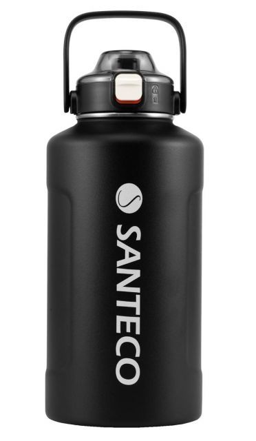 SANTECO 水筒 真空断熱 大容量 魔法瓶 保冷 保温 1900ML ストロー付き 直飲み スポーツドリンク対応 おしゃれ 広口 ステンレスボトル ERIE ダークブラック