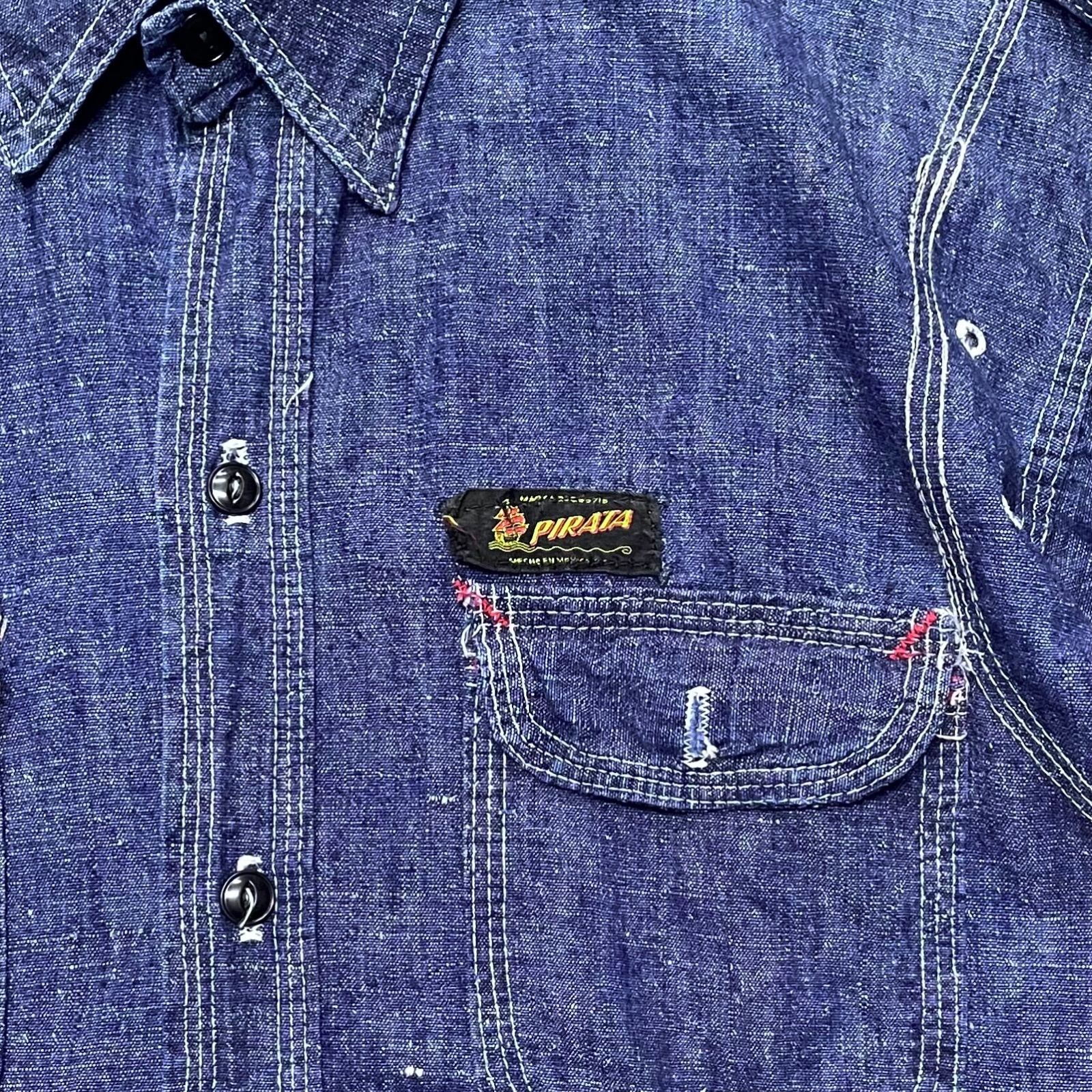 Rare!! 1940~50's Mexican Vintage Chambray Shirt with Ventilation
