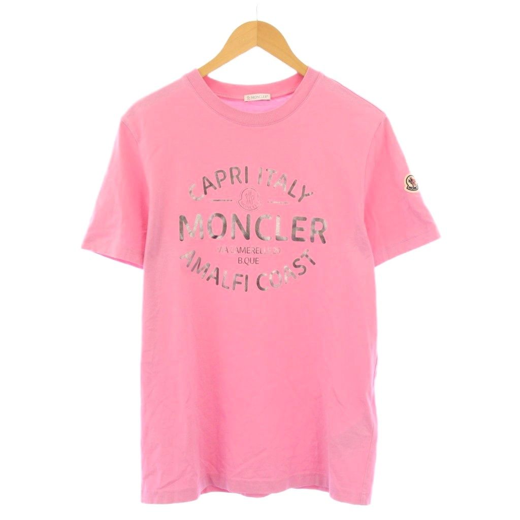 モンクレール MONCLER 24SS メタリックフロントロゴ Tシャツ 半袖 クルーネック ストレッチ プリント M ピンク /BB