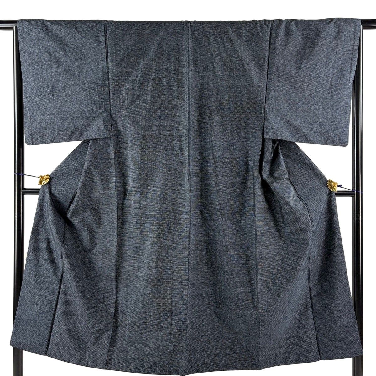 男着物 身丈138cm 裄丈65.5cm S 袷 アンサンブル 紬 亀甲絣 紺色 正絹 秀品 【中古】