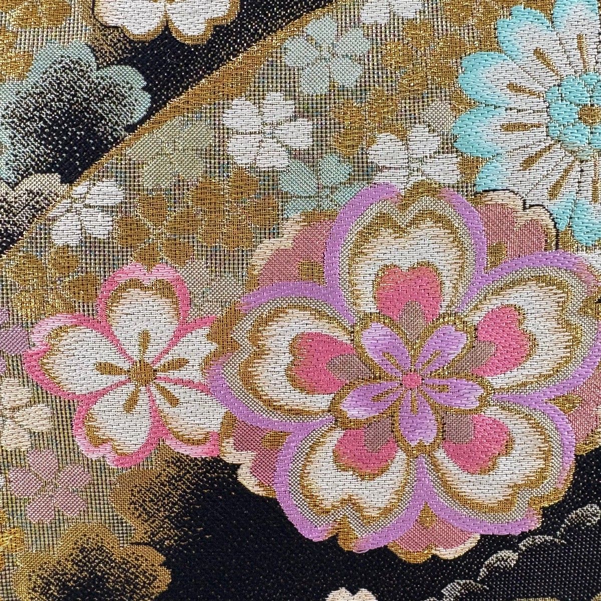 美品】 袋帯 秀品 桜 花びら 金糸 箔 黒 六通 正絹 【中古】 - メルカリ