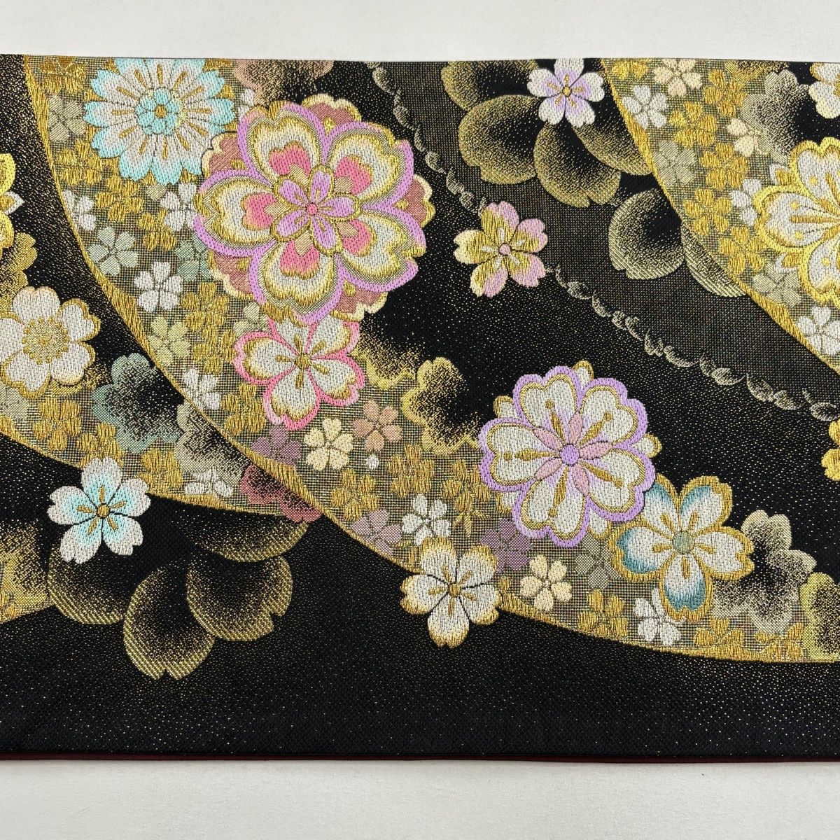 美品】 袋帯 秀品 桜 花びら 金糸 箔 黒 六通 正絹 【中古】 - メルカリ