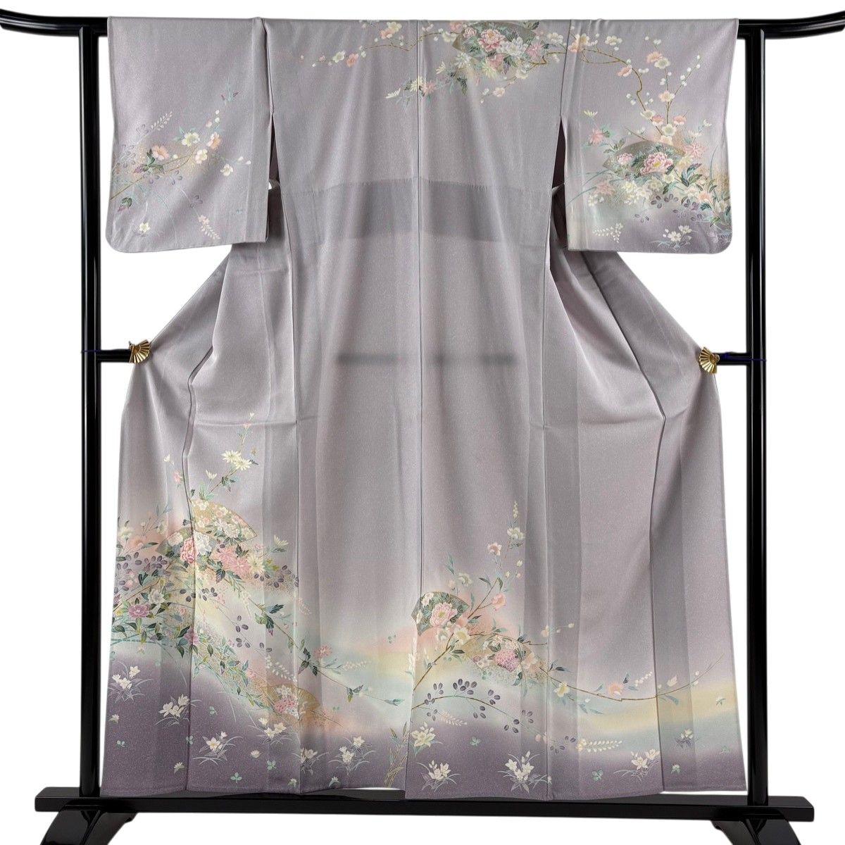 訪問着 身丈166cm 裄丈62.5cm S 単衣 扇面 草花 金彩 ぼかし 訪問着 身丈166cm 裄丈62.5cm S 単衣 扇面 草花 金彩 ぼかし