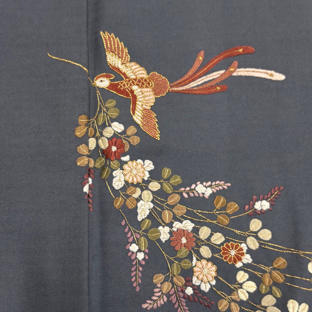 孔雀の刺繍訪問着 - ◇孔雀の刺繍♪正絹付下げ袷◇上質生地 裄63.5 お 