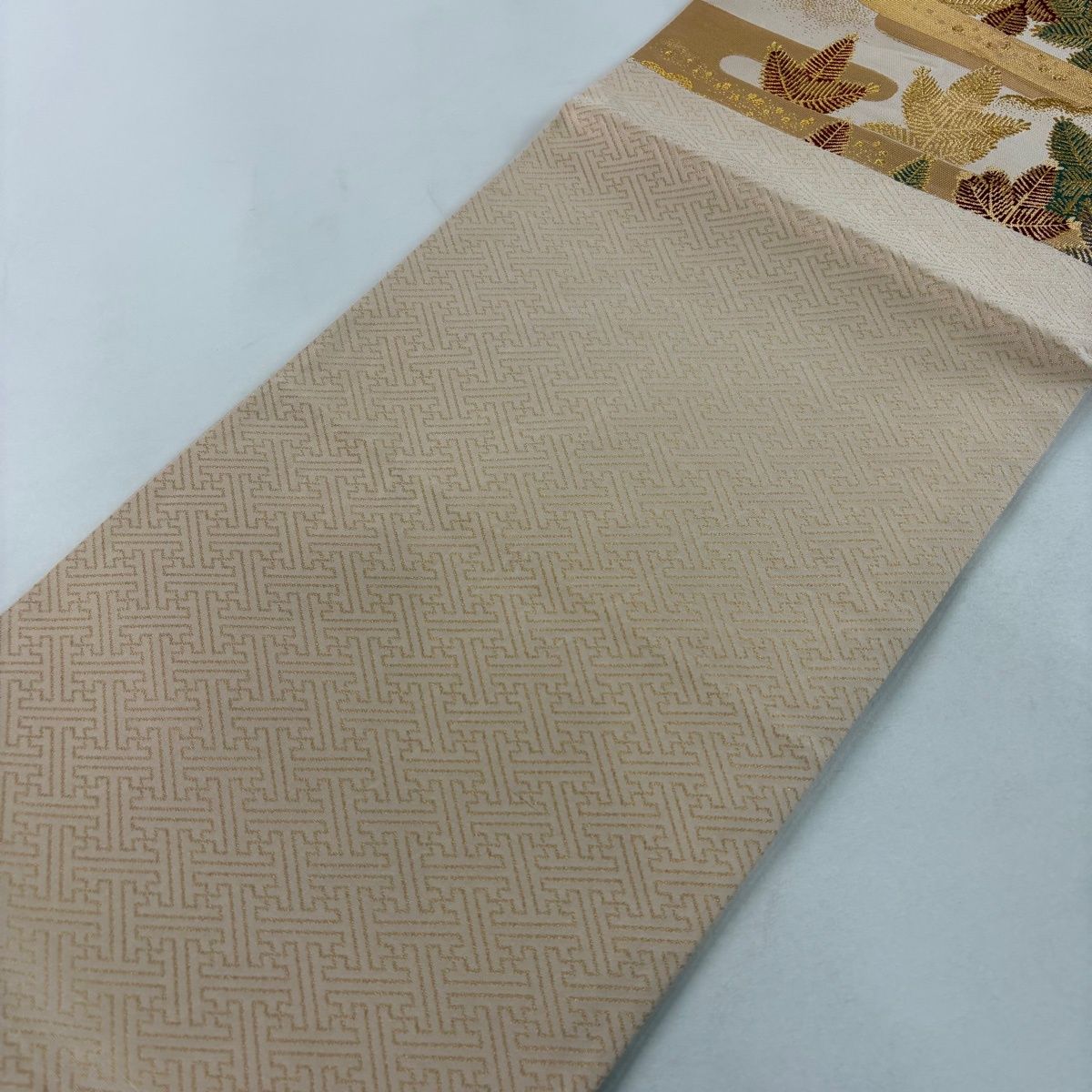 袋帯 一乃倉 京友禅作家集団 金糸 薄ベージュ 若松 絹芯 中古 kp2041 