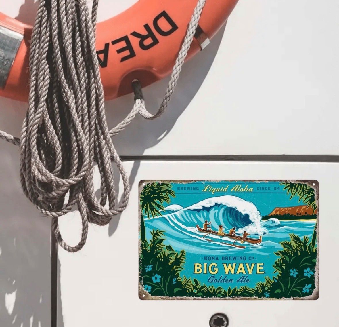 新品】ブリキ看板 ハワイ コナビール BIG WAVE レトロ インテリア 雑貨