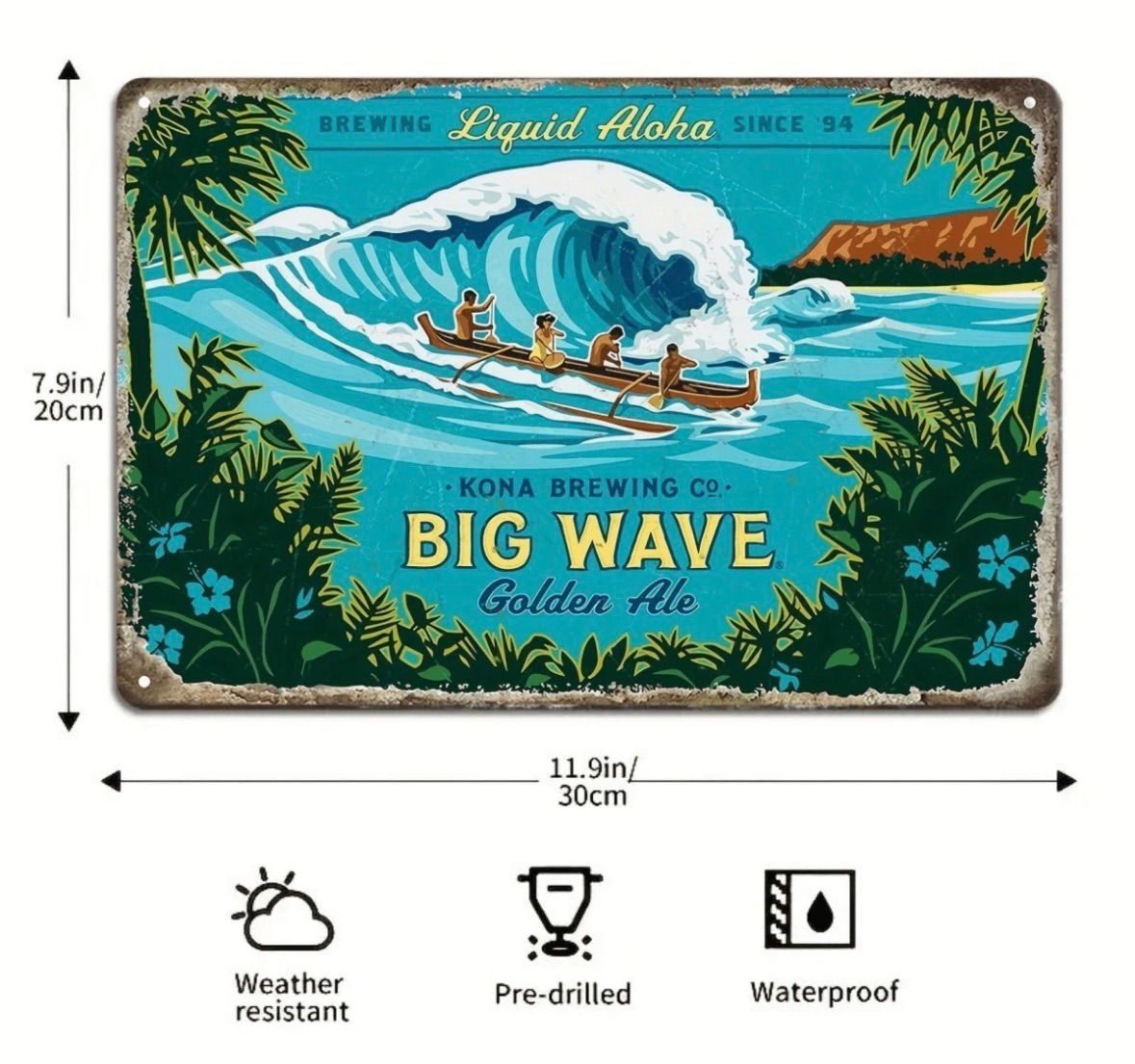 新品】ブリキ看板 ハワイ コナビール BIG WAVE レトロ インテリア 雑貨