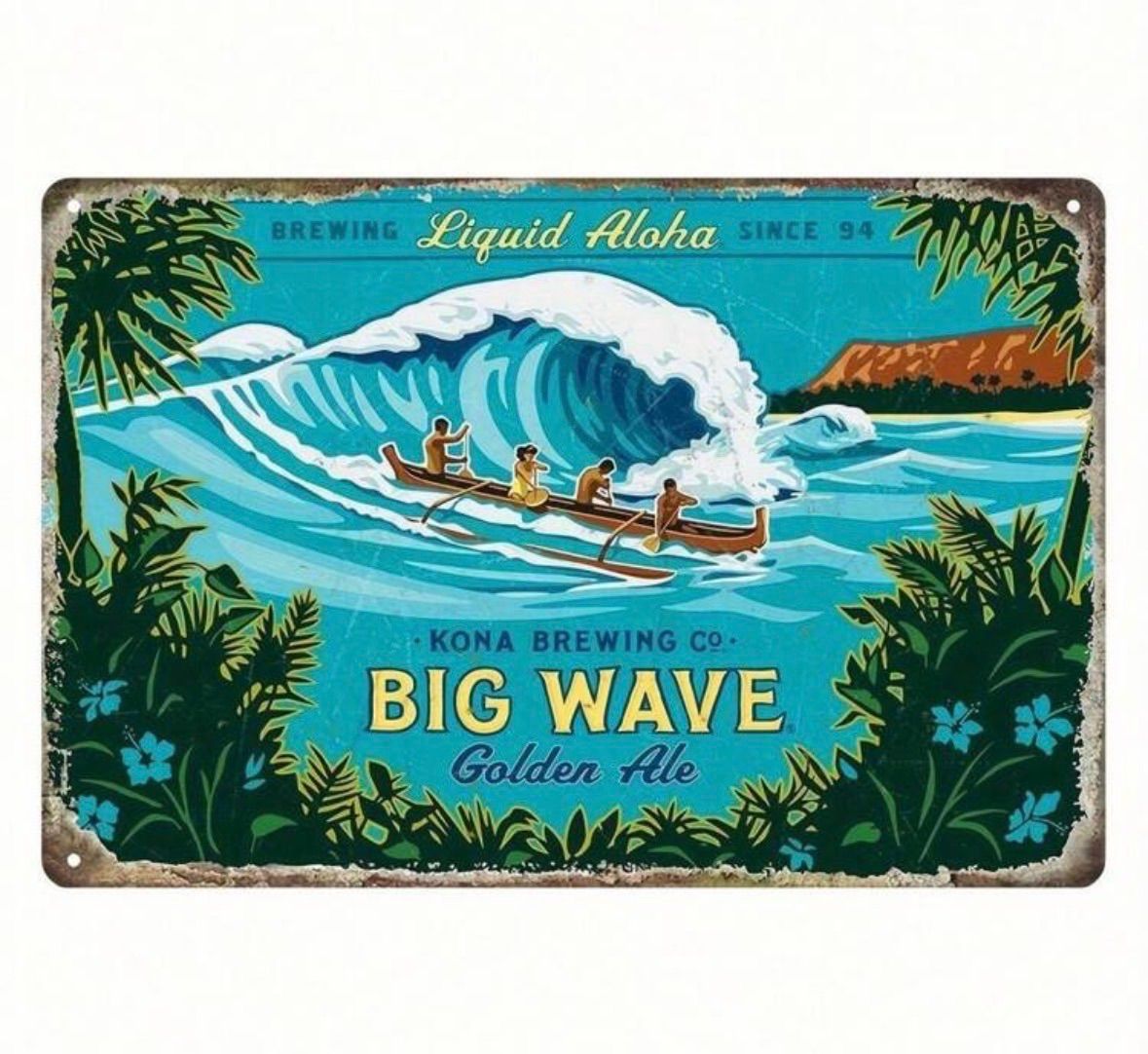 新品】ブリキ看板 ハワイ コナビール BIG WAVE レトロ インテリア 雑貨