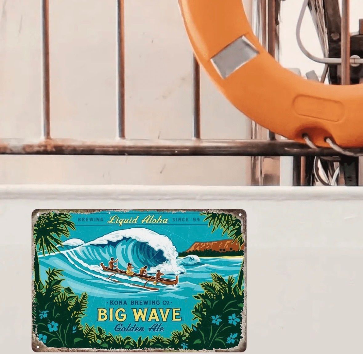 新品】ブリキ看板 ハワイ コナビール BIG WAVE レトロ インテリア 雑貨